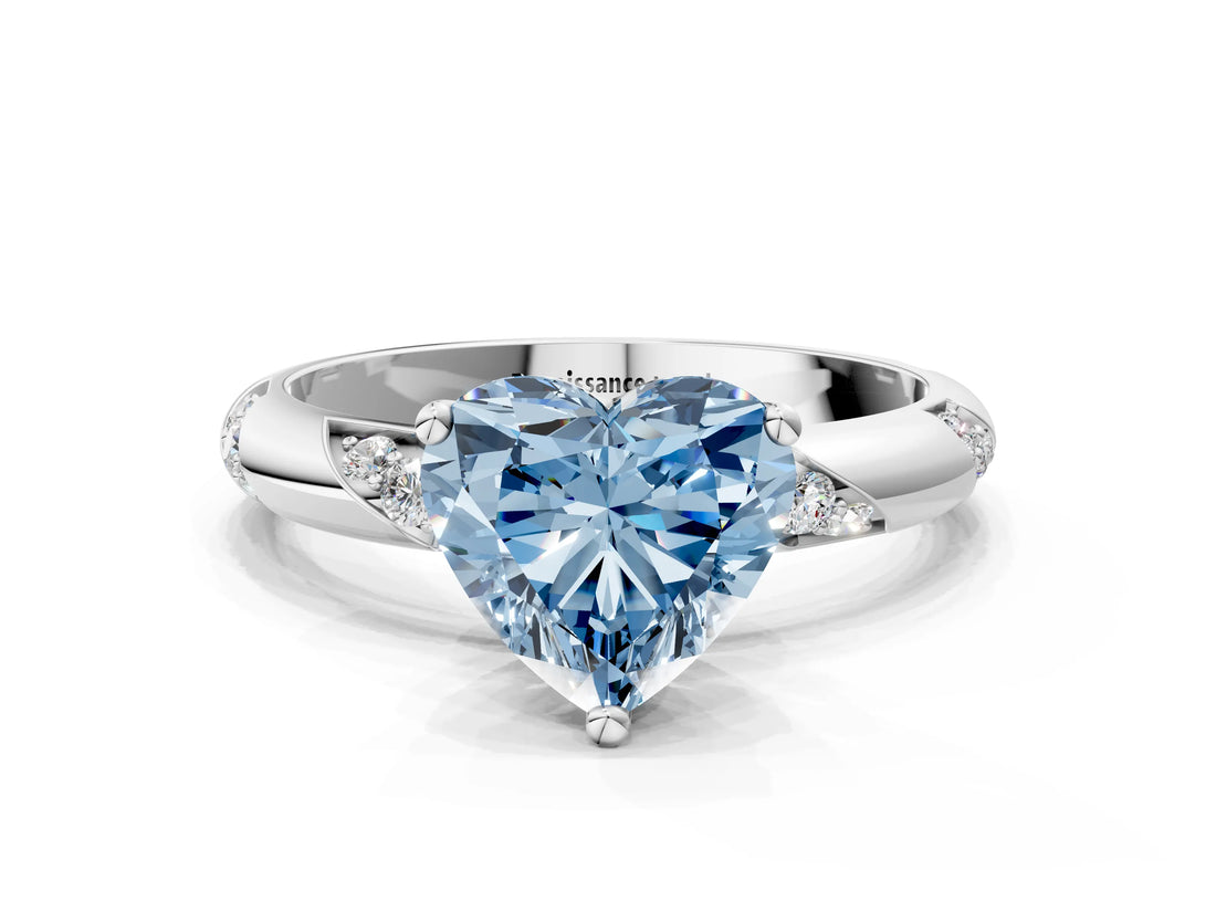 White gold Fancy Blue Heart Cut Solitaire Diamond Engagement Ring with Twisted Pave Band and Four-Prong Setting_19