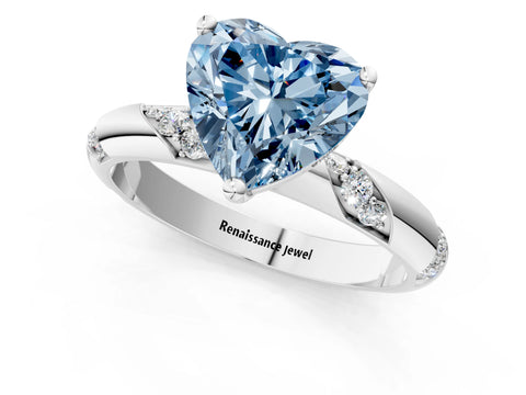 White gold Fancy Blue Heart Cut Solitaire Diamond Engagement Ring with Twisted Pave Band and Four-Prong Setting_20