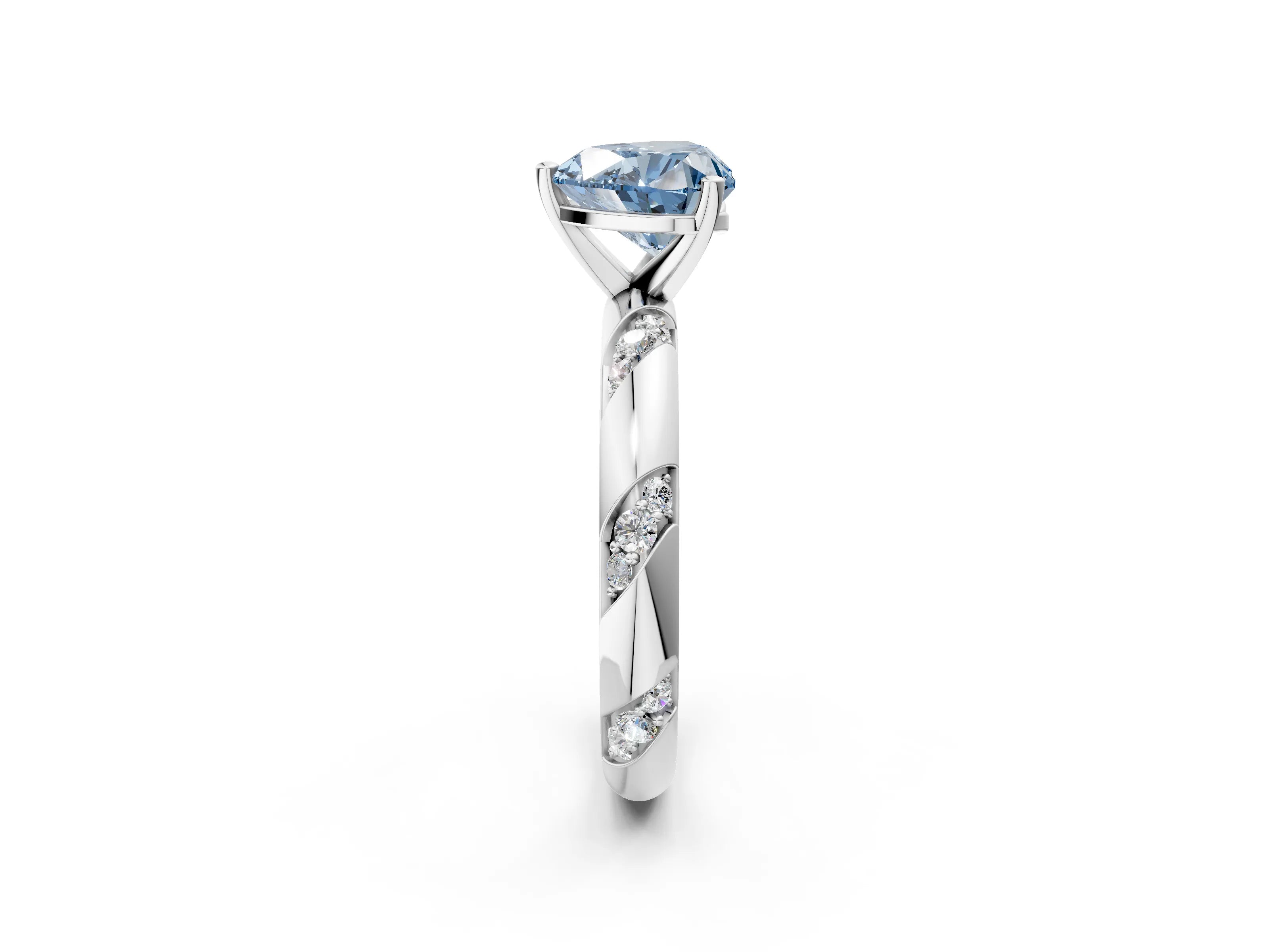 White gold Fancy Blue Heart Cut Solitaire Diamond Engagement Ring with Twisted Pave Band and Four-Prong Setting_21