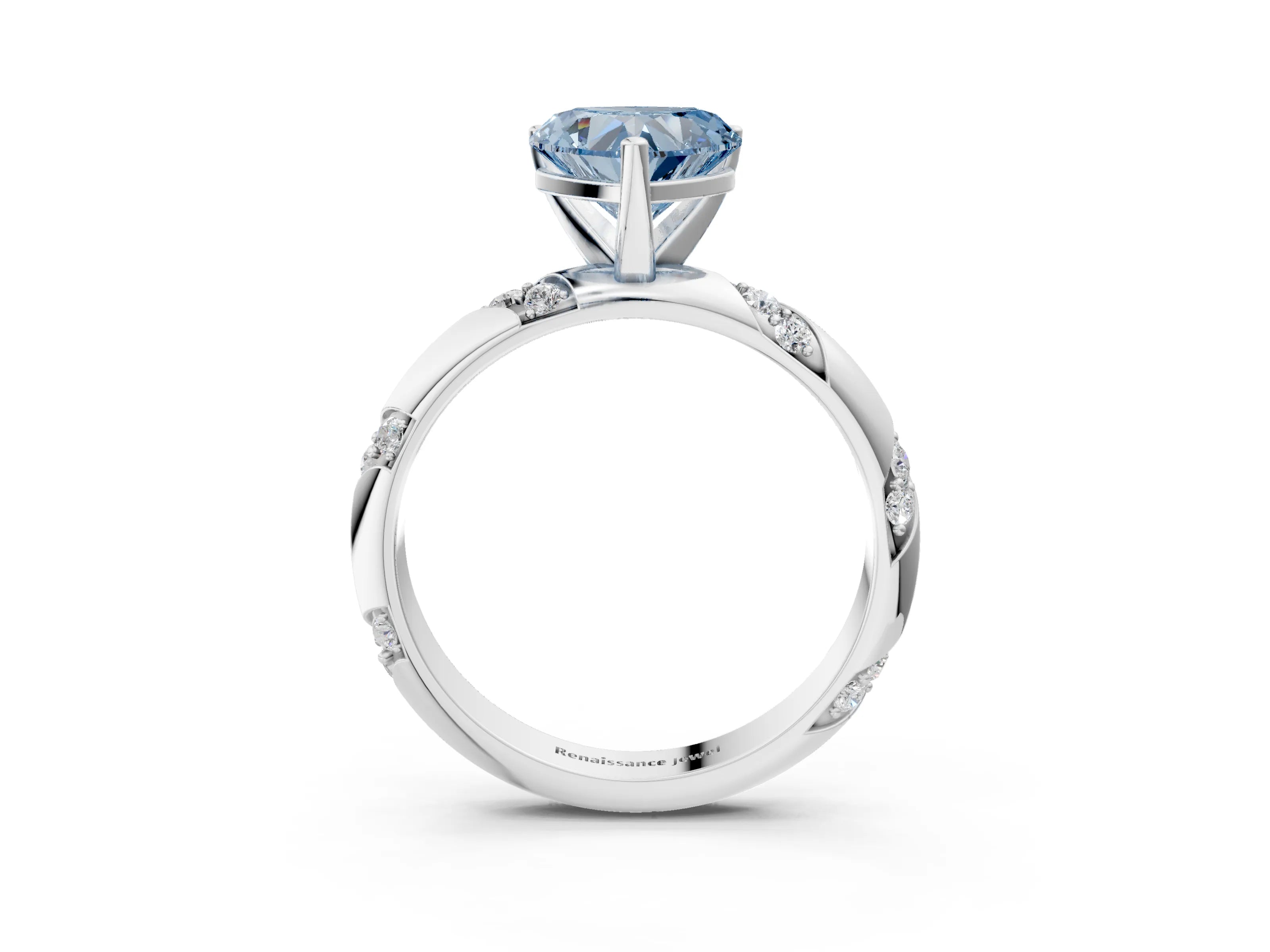 White gold Fancy Blue Heart Cut Solitaire Diamond Engagement Ring with Twisted Pave Band and Four-Prong Setting_22