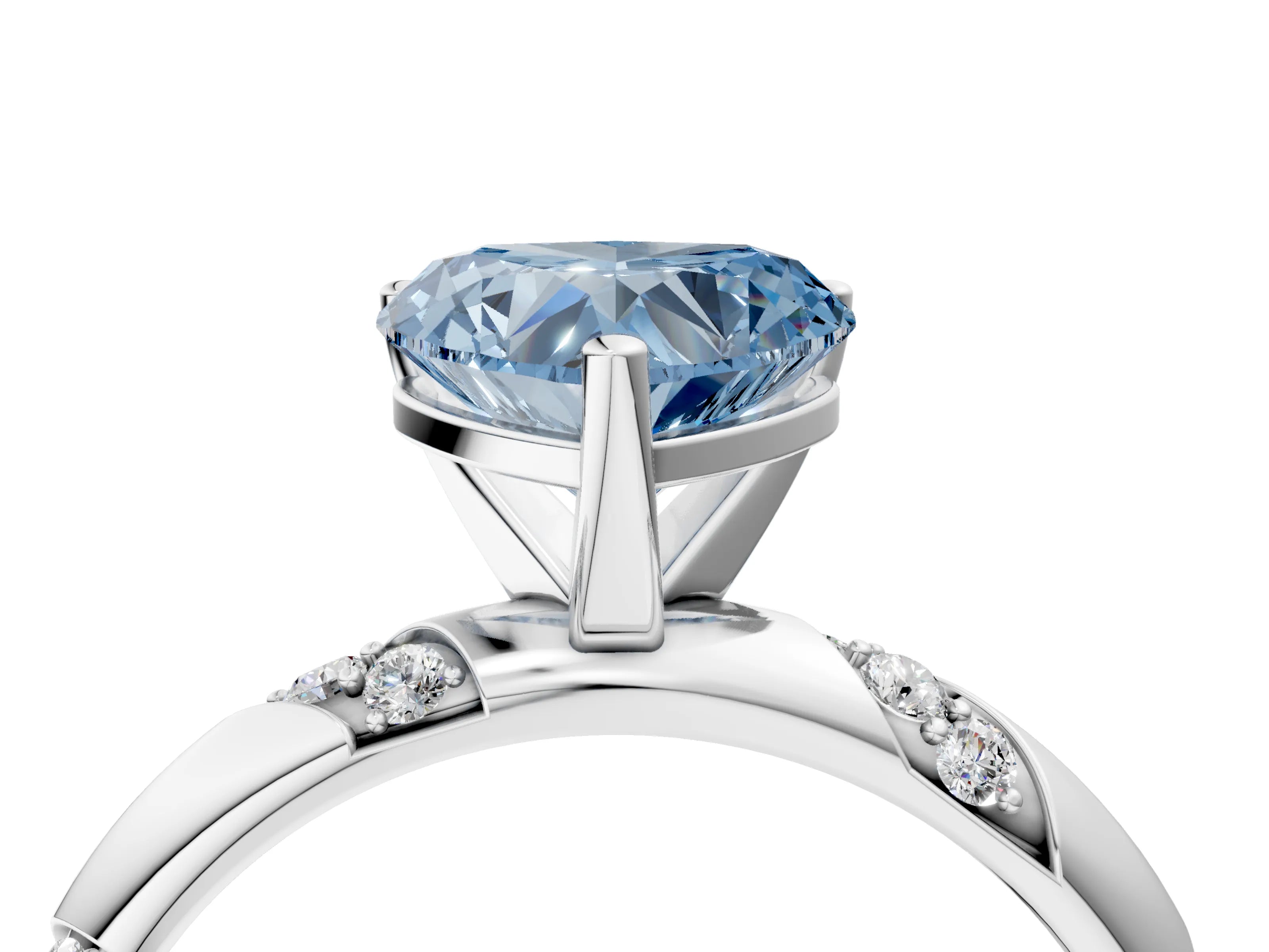 White gold Fancy Blue Heart Cut Solitaire Diamond Engagement Ring with Twisted Pave Band and Four-Prong Setting_23