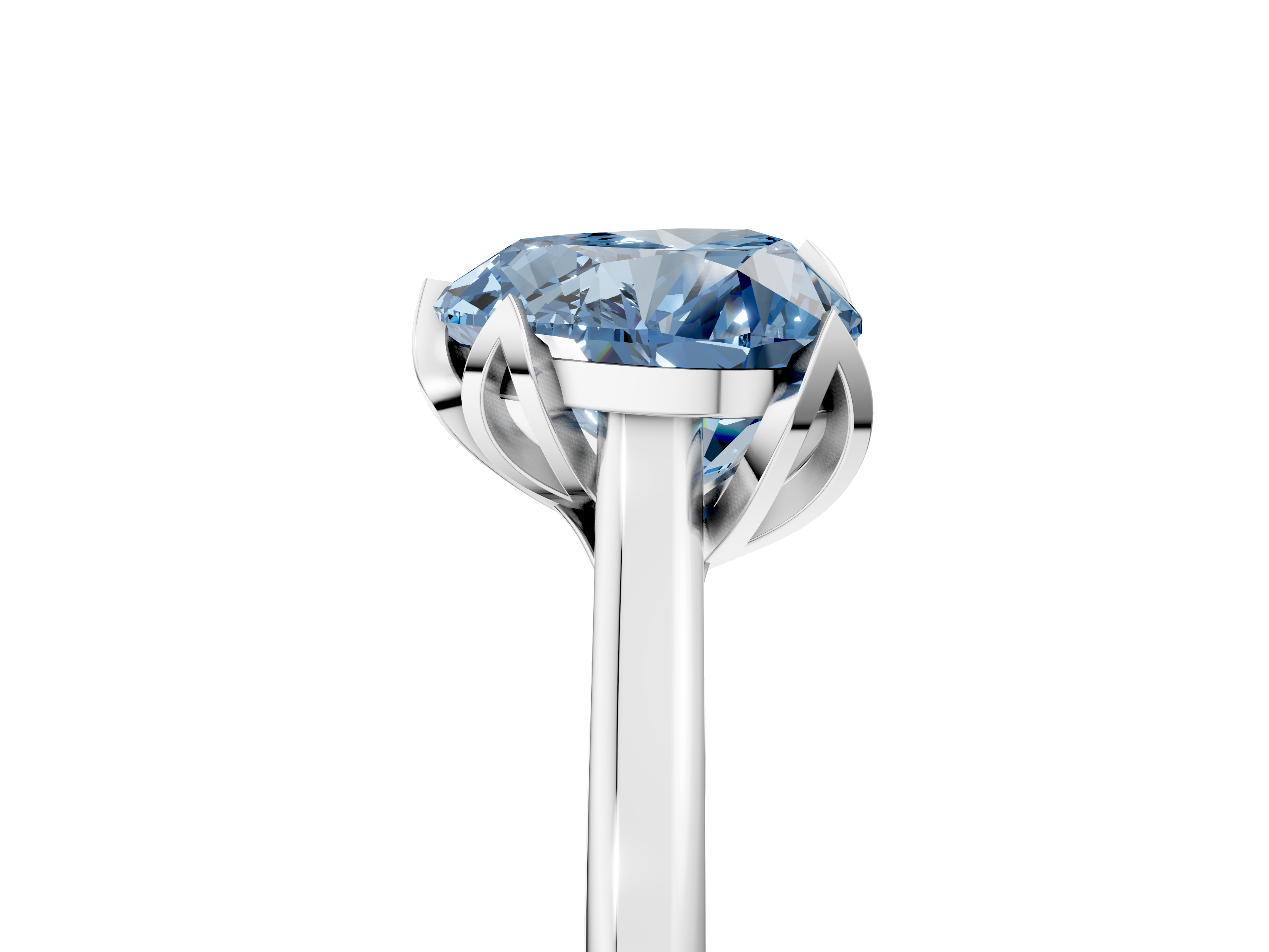White gold Fancy Blue Heart  Cut Solitaire Diamond Ring with Flower-Prong Setting and Classic Band_60