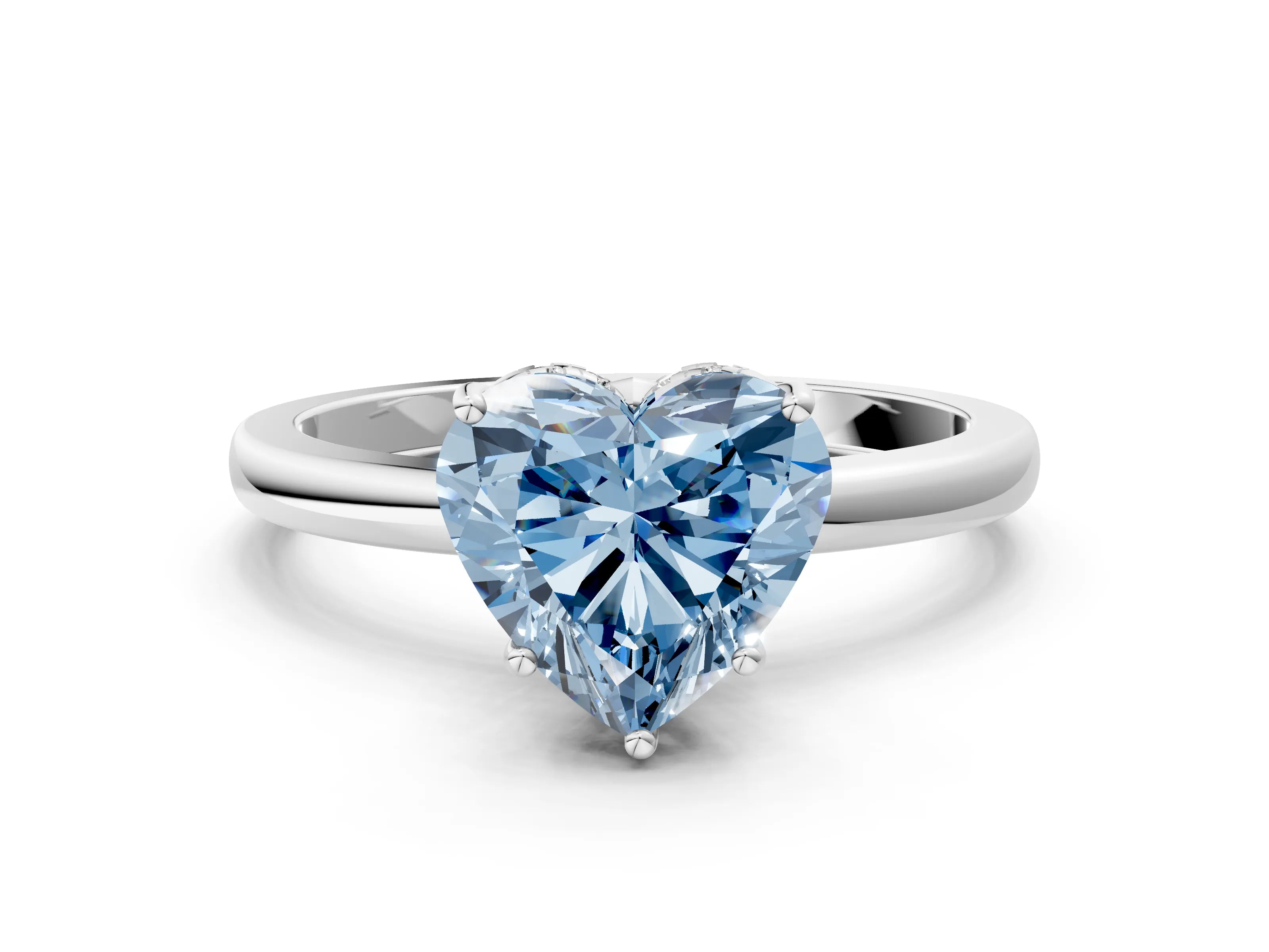 White gold Fancy Blue Heart Cut Solitaire Diamond Ring with Prong Setting and Plain Band_12