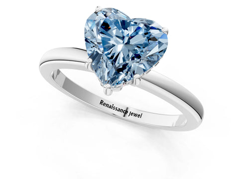 White gold Fancy Blue Heart Cut Solitaire Diamond Ring with Prong Setting and Plain Band_13