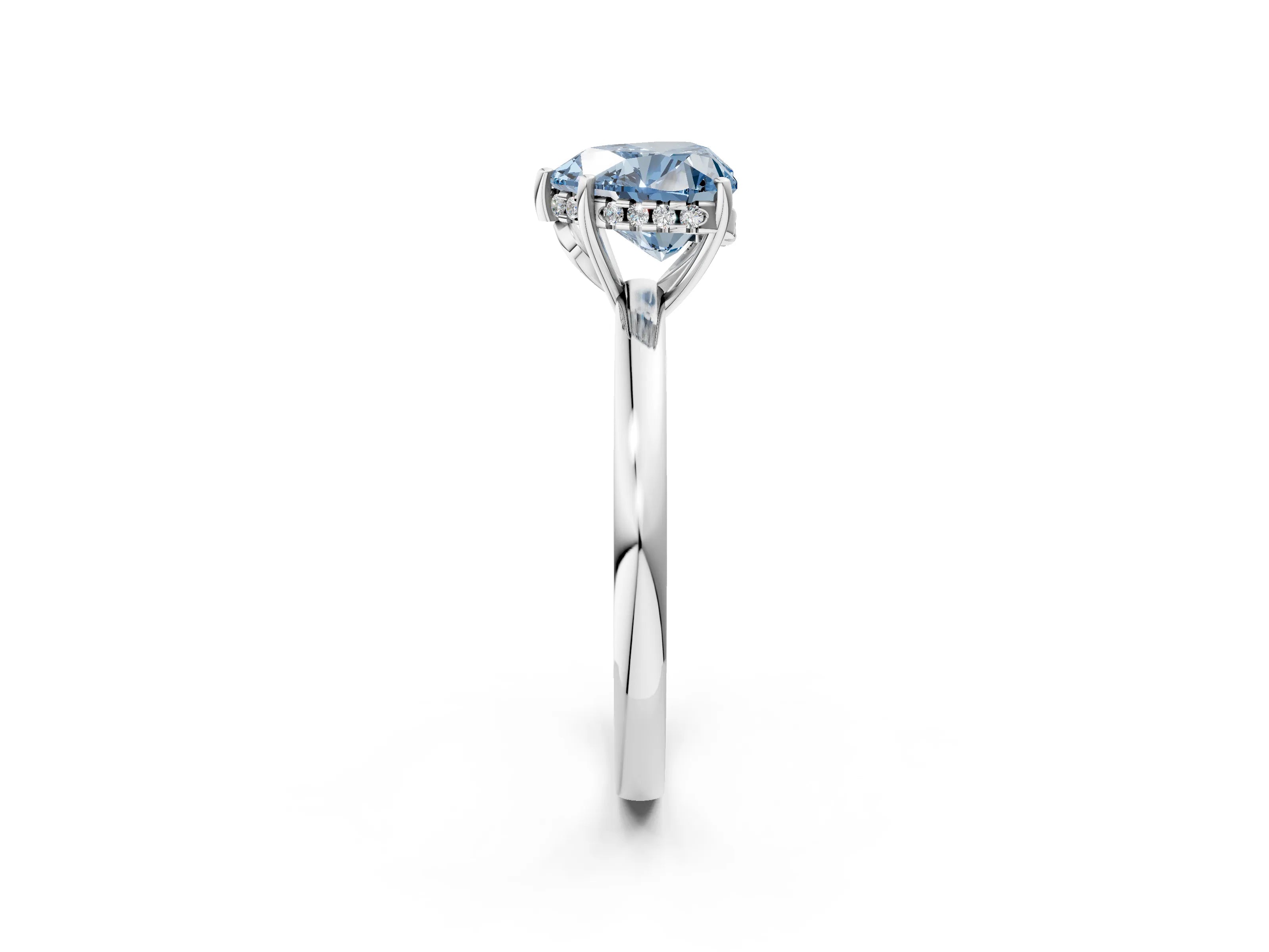 White gold Fancy Blue Heart Cut Solitaire Diamond Ring with Prong Setting and Plain Band_14