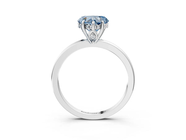 White gold Fancy Blue Heart Cut Solitaire Diamond Ring with Prong Setting and Plain Band