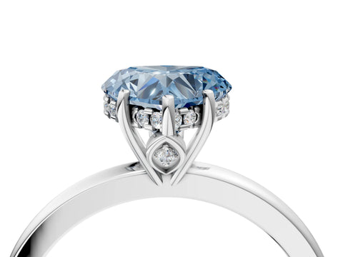White gold Fancy Blue Heart Cut Solitaire Diamond Ring with Prong Setting and Plain Band_16