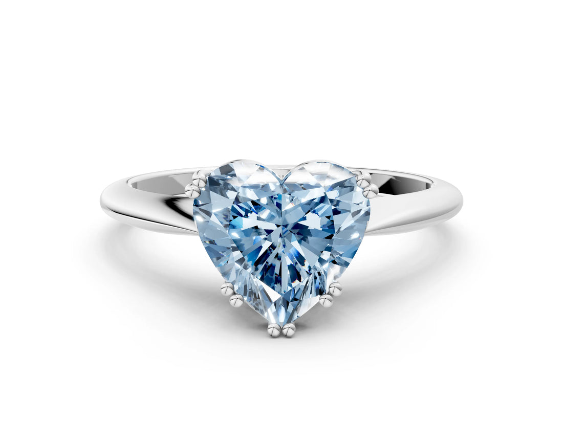 White gold Fancy Blue Heart Cut Solitaire Diamond Ring with Six-Prong Setting and Classic Band_257