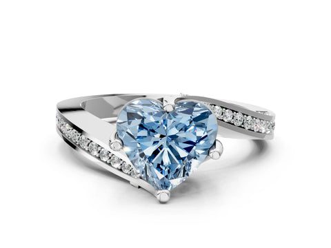 White gold Fancy Blue Heart Cut Solitaire Diamond Twist Band with Pavé Setting and Four-Prong Setting_12