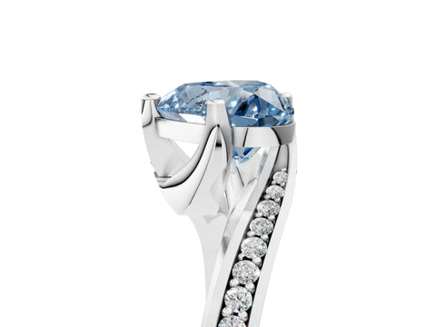 White gold Fancy Blue Heart Cut Solitaire Diamond Twist Band with Pavé Setting and Four-Prong Setting_17