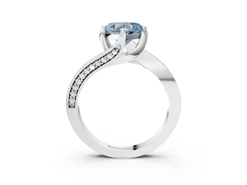 White gold Fancy Blue Heart Cut Solitaire Diamond Twist Band with Pavé Setting and Four-Prong Setting_3
