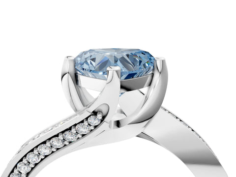 White gold Fancy Blue Heart Cut Solitaire Diamond Twist Band with Pavé Setting and Four-Prong Setting_4