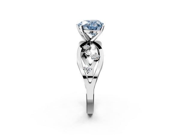 Platinum Fancy Blue Heart  Cut Solitaire Diamond with Side Stones on Criss-Cross Band and Four-Prong Setting