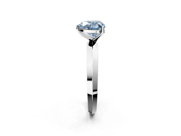 White gold Fancy Blue Heart  Cut Solitaire Engagement Ring with Flat Band and Four-Prong Setting