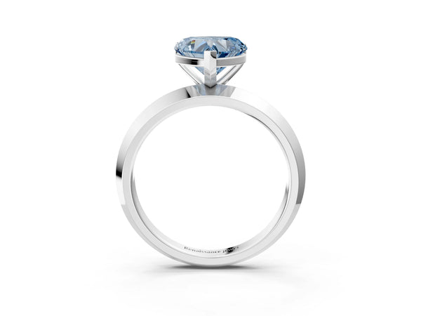 White gold Fancy Blue Heart  Cut Solitaire Engagement Ring with Flat Band and Four-Prong Setting