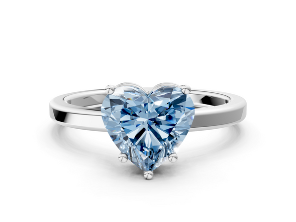 White gold Fancy Blue Heart  Cut Solitaire Engagement Ring with Four-Prong Setting on a Classic Band