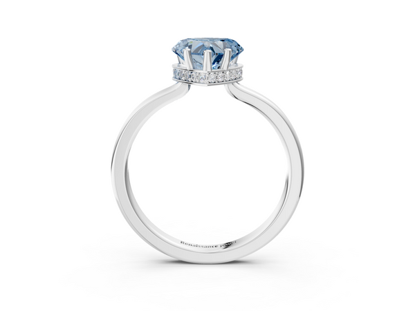 White gold Fancy Blue Heart  Cut Solitaire Engagement Ring with Four-Prong Setting on a Classic Band
