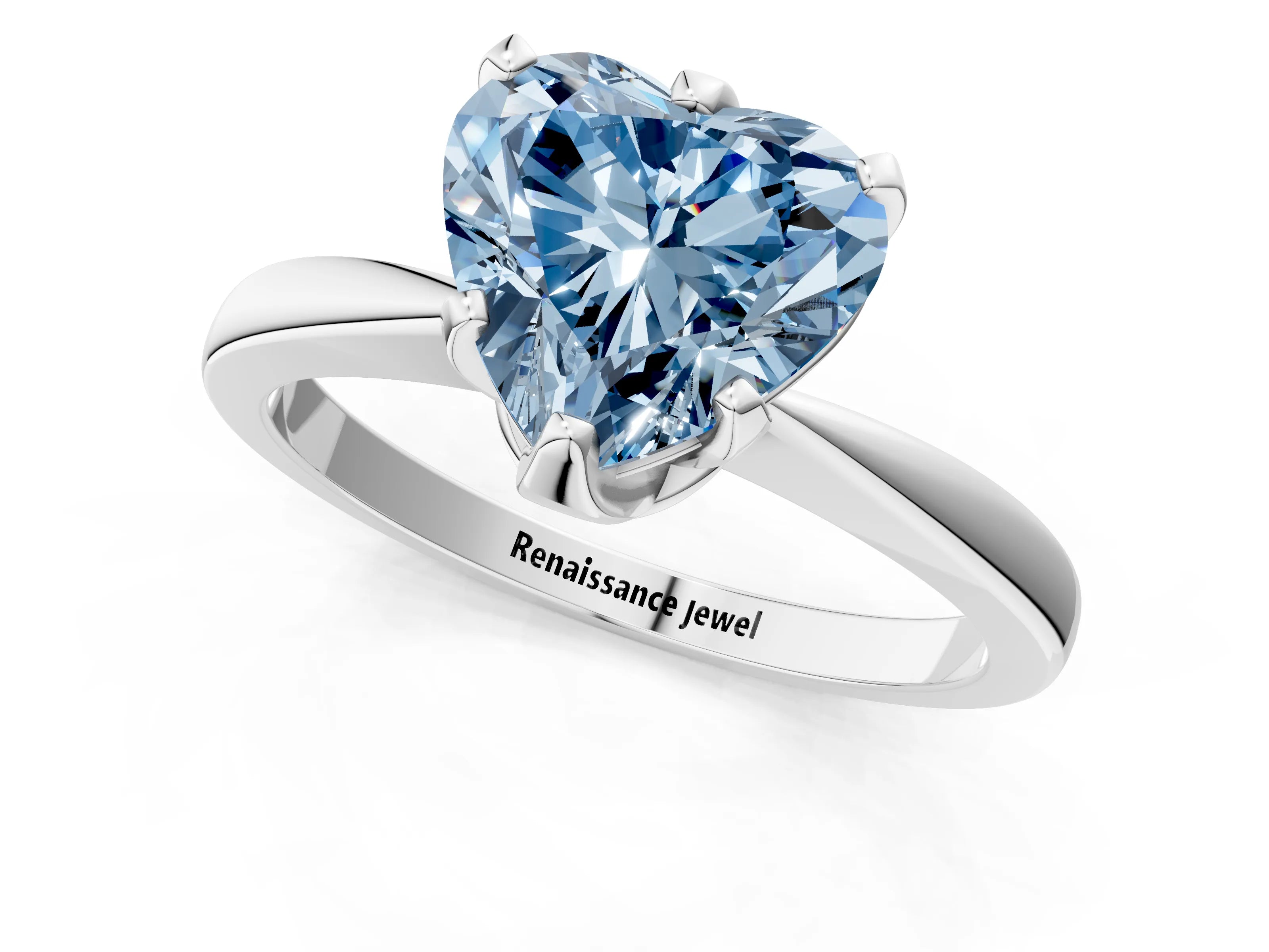 White gold Fancy Blue Heart Cut Solitaire Engagement Ring with Six-Prong Setting and Tapered Band_1