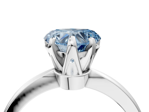 White gold Fancy Blue Heart Cut Solitaire Engagement Ring with Six-Prong Setting and Tapered Band_4