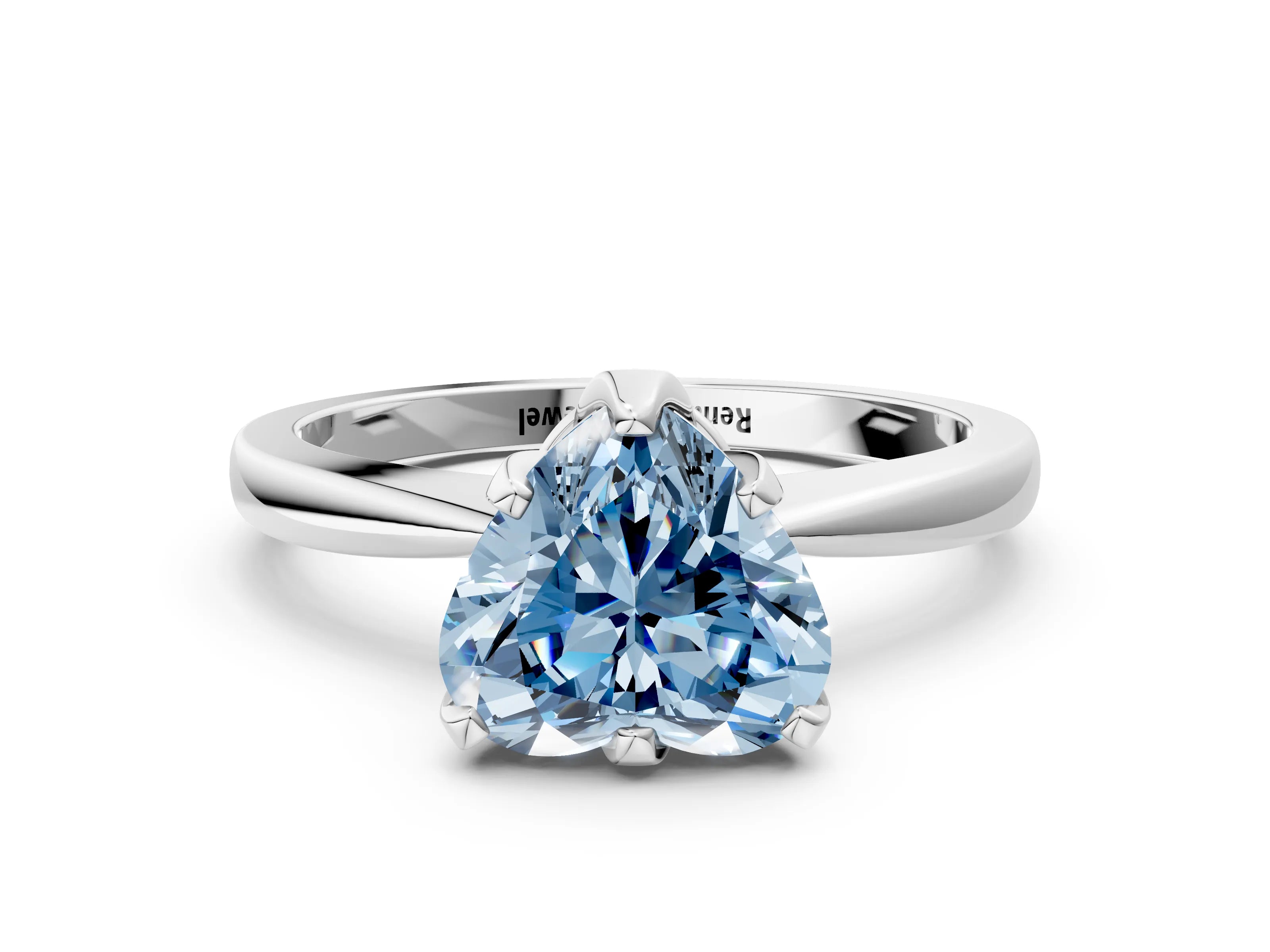 White gold Fancy Blue Heart Cut Solitaire Engagement Ring with Six-Prong Setting and Tapered Band