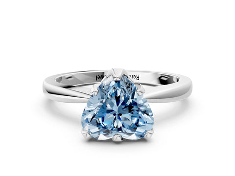 White gold Fancy Blue Heart Cut Solitaire Engagement Ring with Six-Prong Setting and Tapered Band
