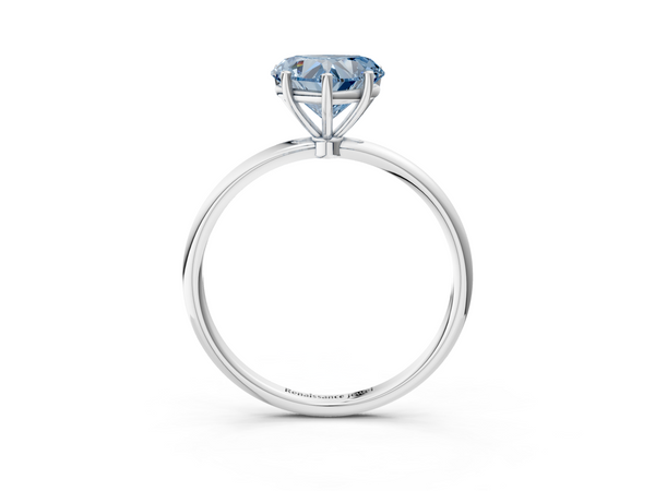 Platinum Fancy Blue Heart  Cut Solitaire Engagement Ring with Thin Band and Four-Prong Setting