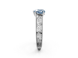 White gold Fancy Blue Heart  Cut Solitaire Engraved Band with Four-Prong Setting_60
