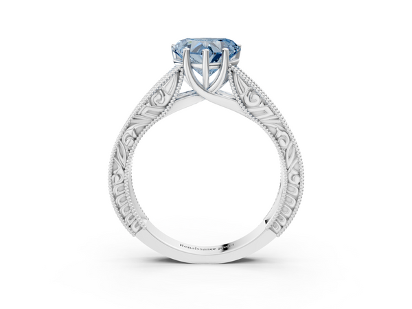 Platinum Heart-Shaped Vintage Engraved Solitaire Engagement Ring Setting for Fancy Blue Center