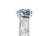 White gold Fancy Blue Heart  Cut Solitaire Engraved Band with Four-Prong Setting_63