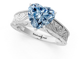 White gold Fancy Blue Heart  Cut Solitaire Engraved Band with Four-Prong Setting_64