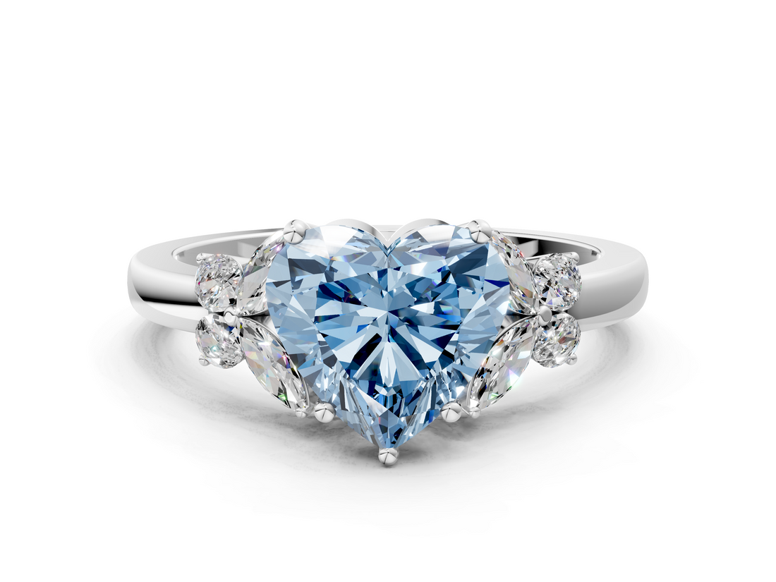White gold Fancy Blue Heart  Cut Solitaire Floral Diamond Ring with Four-Prong Setting_37