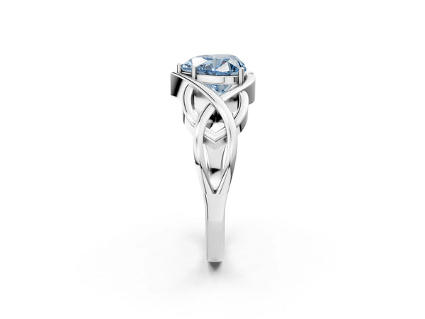 White Gold Heart-Shaped Woven Solitaire Engagement Ring Setting for Fancy Blue Center