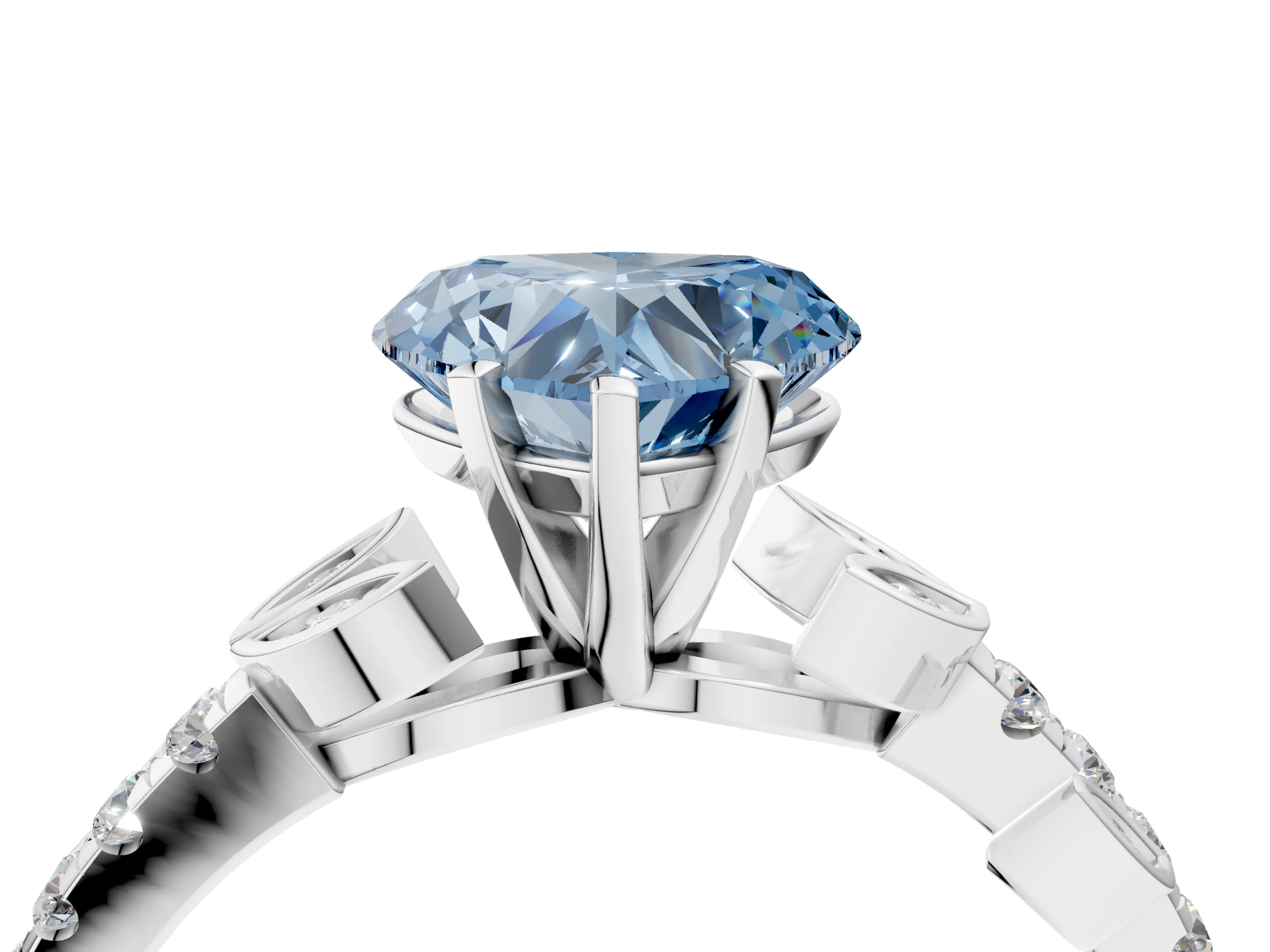 White gold Fancy Blue Heart Cut Solitaire Leaf-Inspired Diamond Ring with Pavé Band and Four-Prong Setting_16