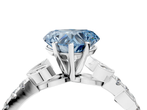White gold Fancy Blue Heart Cut Solitaire Leaf-Inspired Diamond Ring with Pavé Band and Four-Prong Setting_16