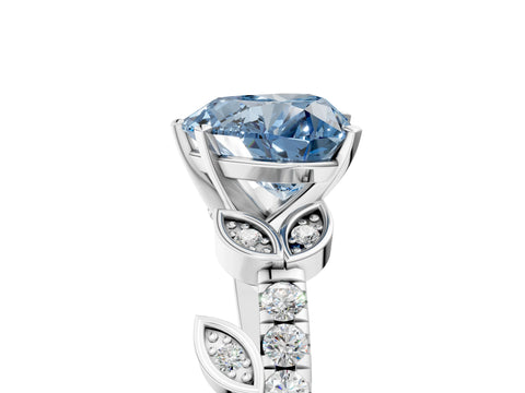 White gold Fancy Blue Heart Cut Solitaire Leaf-Inspired Diamond Ring with Pavé Band and Four-Prong Setting_17