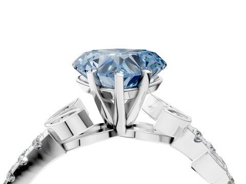 White gold Fancy Blue Heart Cut Solitaire Leaf-Inspired Diamond Ring with Pavé Band and Four-Prong Setting_28