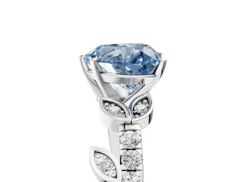 White gold Fancy Blue Heart Cut Solitaire Leaf-Inspired Diamond Ring with Pavé Band and Four-Prong Setting_29