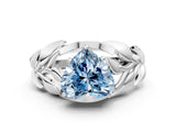 White gold Fancy Blue Heart Cut Solitaire Leaf-Inspired Engagement Ring with Prong Setting_24