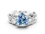 White gold Fancy Blue Heart Cut Solitaire Leaf-Inspired Engagement Ring with Prong Setting_34