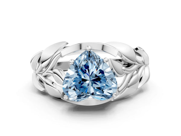 White Gold Heart-Shaped Pave Leaf Bypass Engagement Ring Setting for Fancy Blue Center