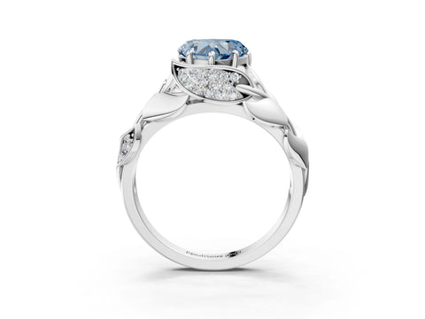 White gold Fancy Blue Heart Cut Solitaire Leaf-Inspired Engagement Ring with Prong Setting_3