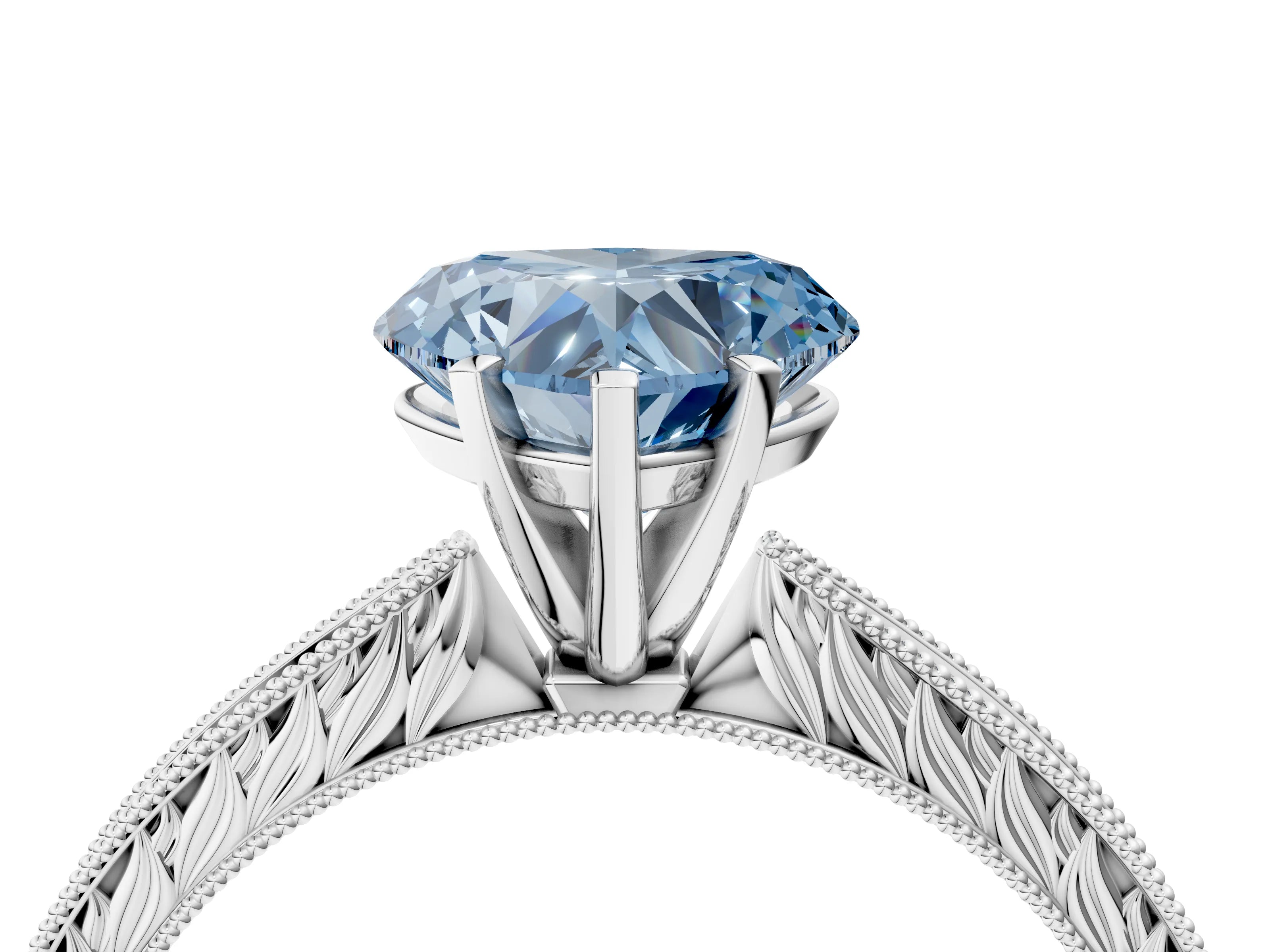 White gold Fancy Blue Heart Cut Solitaire Milgrain Engraved Band with Four-Prong Setting_16