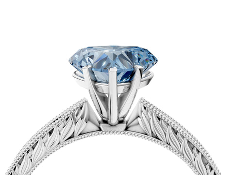 White gold Fancy Blue Heart Cut Solitaire Milgrain Engraved Band with Four-Prong Setting_16