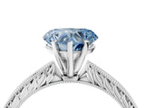 White gold Fancy Blue Heart Cut Solitaire Milgrain Engraved Band with Four-Prong Setting_4