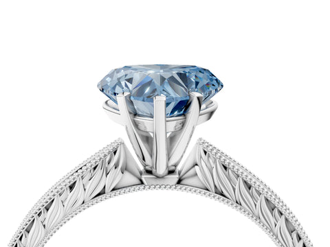 White gold Fancy Blue Heart Cut Solitaire Milgrain Engraved Band with Four-Prong Setting_4