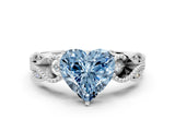 White gold Fancy Blue Heart Cut Solitaire Milgrain Leaf Band with Prong Setting_12