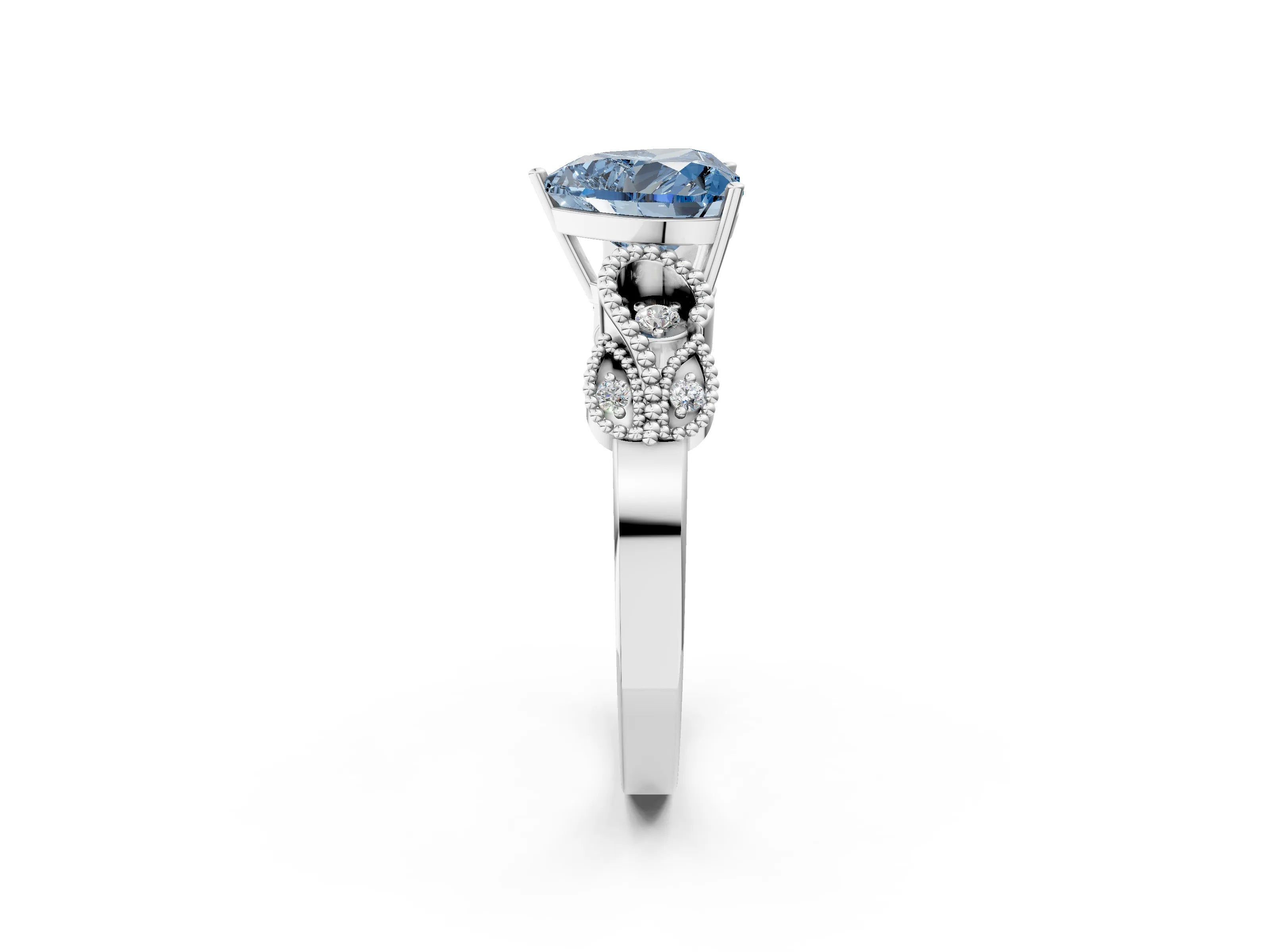 White gold Fancy Blue Heart Cut Solitaire Milgrain Leaf Band with Prong Setting_14