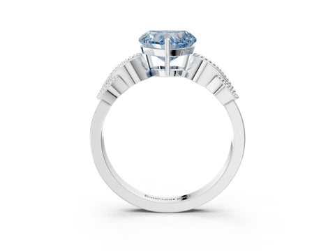 White gold Fancy Blue Heart Cut Solitaire Milgrain Leaf Band with Prong Setting_15