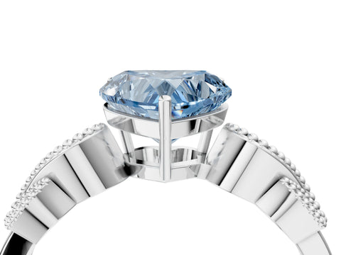 White gold Fancy Blue Heart Cut Solitaire Milgrain Leaf Band with Prong Setting_16