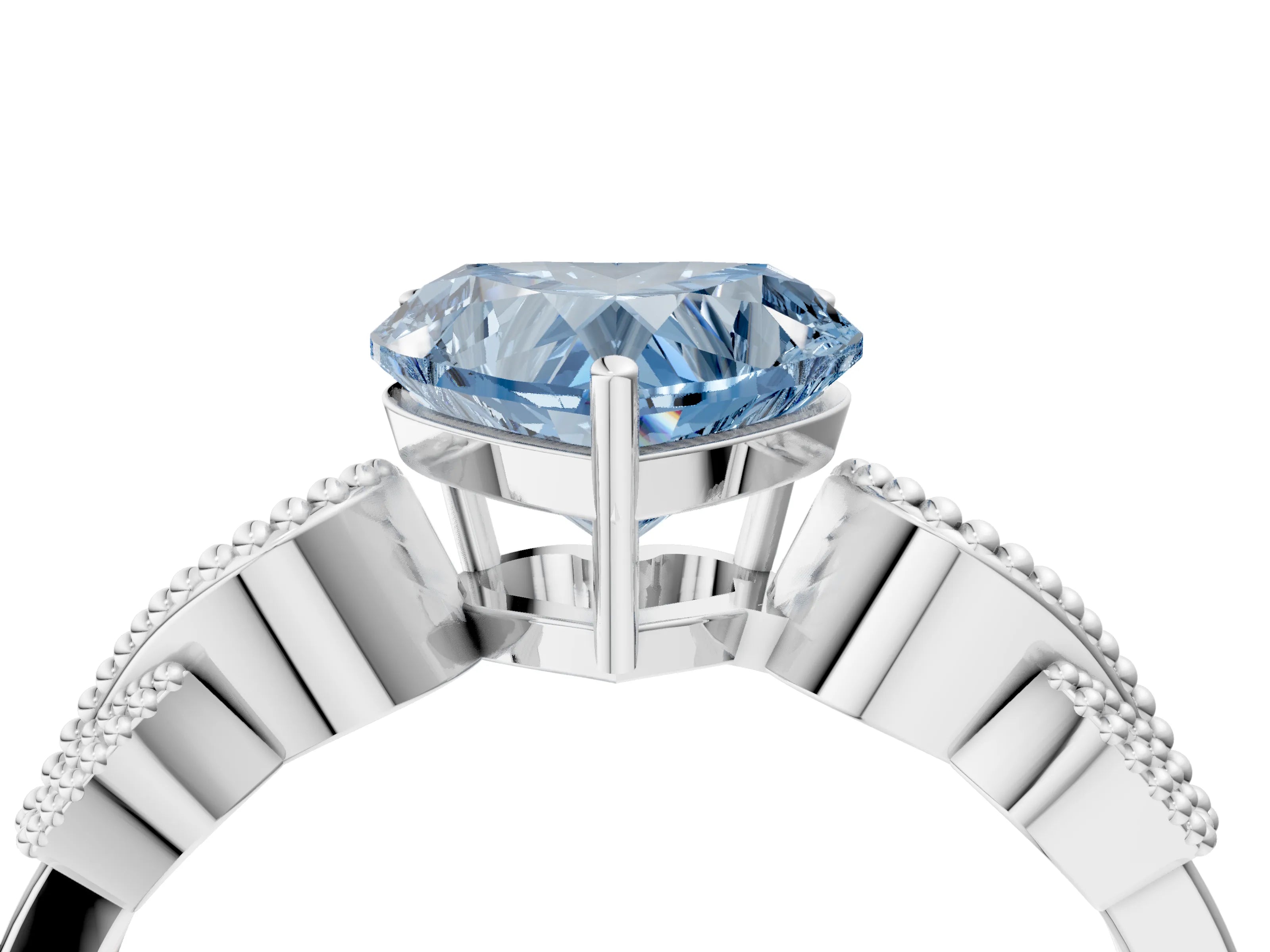 White gold Fancy Blue Heart Cut Solitaire Milgrain Leaf Band with Prong Setting_4